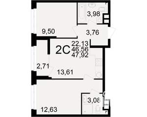 2-к квартира, вторичка, 47м2, 18/25 этаж