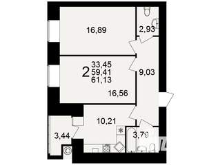 2-к квартира, вторичка, 59м2, 1/15 этаж