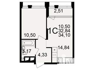 1-к квартира, вторичка, 33м2, 18/25 этаж