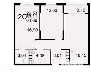 2-к квартира, вторичка, 65м2, 17/22 этаж