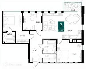3-к квартира, вторичка, 106м2, 7/14 этаж