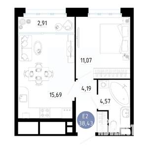 1-к квартира, вторичка, 38м2, 4/20 этаж