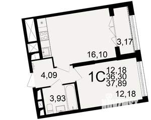 1-к квартира, вторичка, 36м2, 1/25 этаж