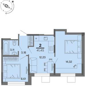 2-к квартира, вторичка, 41м2, 14/22 этаж