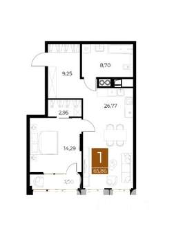 1-к квартира, вторичка, 66м2, 8/9 этаж