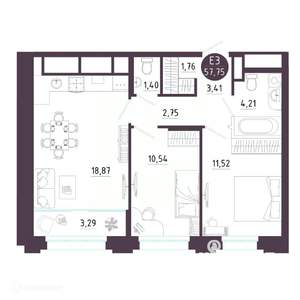 2-к квартира, вторичка, 58м2, 3/19 этаж