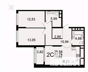 2-к квартира, вторичка, 71м2, 12/26 этаж