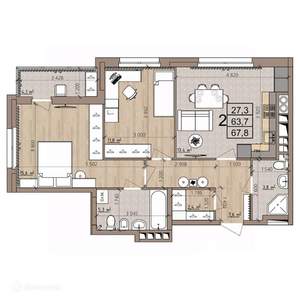2-к квартира, вторичка, 68м2, 6/9 этаж