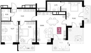 3-к квартира, вторичка, 97м2, 9/9 этаж