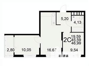 2-к квартира, вторичка, 47м2, 13/22 этаж