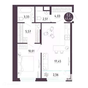 1-к квартира, вторичка, 45м2, 5/19 этаж