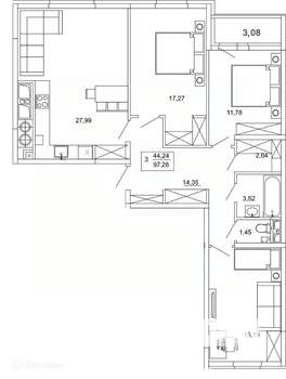 3-к квартира, вторичка, 97м2, 5/26 этаж