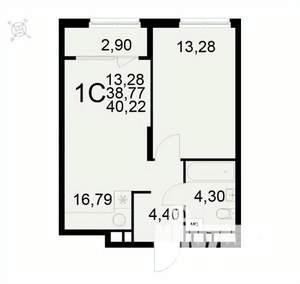 1-к квартира, вторичка, 40м2, 4/22 этаж