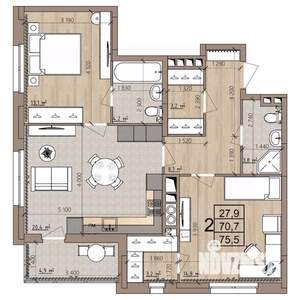 2-к квартира, строящийся дом, 76м2, 3/8 этаж