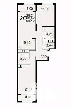 2-к квартира, вторичка, 68м2, 9/22 этаж