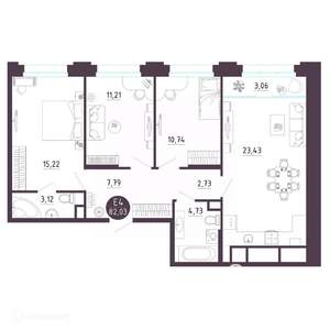 3-к квартира, вторичка, 82м2, 8/19 этаж