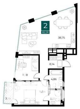 2-к квартира, вторичка, 83м2, 11/13 этаж
