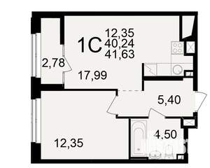 1-к квартира, вторичка, 40м2, 2/25 этаж