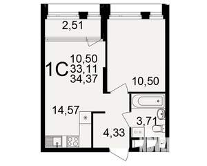 1-к квартира, вторичка, 33м2, 18/25 этаж