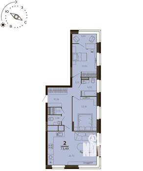 2-к квартира, вторичка, 73м2, 5/7 этаж