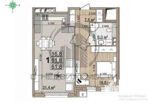 1-к квартира, вторичка, 62м2, 1/4 этаж
