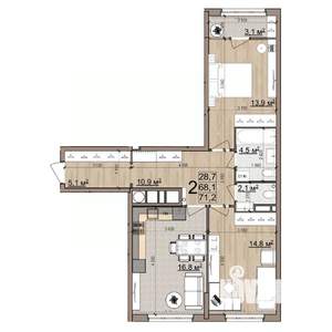 2-к квартира, вторичка, 71м2, 12/25 этаж