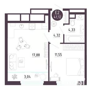 1-к квартира, вторичка, 41м2, 2/18 этаж