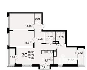 3-к квартира, вторичка, 80м2, 5/25 этаж