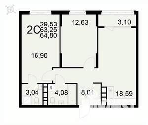 2-к квартира, вторичка, 65м2, 3/22 этаж