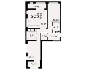 2-к квартира, вторичка, 74м2, 2/25 этаж