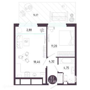 1-к квартира, вторичка, 57м2, 1/19 этаж