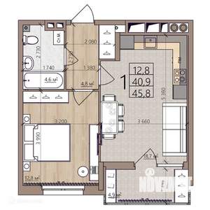 1-к квартира, вторичка, 46м2, 8/9 этаж