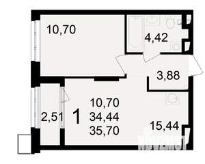 1-к квартира, вторичка, 34м2, 12/23 этаж