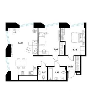 2-к квартира, вторичка, 74м2, 3/17 этаж