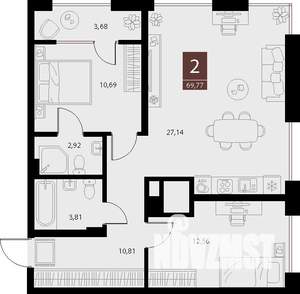 2-к квартира, вторичка, 70м2, 11/15 этаж