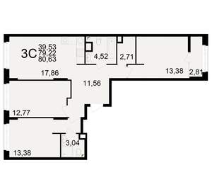 3-к квартира, вторичка, 79м2, 8/25 этаж
