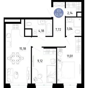 2-к квартира, вторичка, 52м2, 7/14 этаж