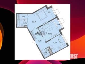 2-к квартира, вторичка, 67м2, 4/22 этаж