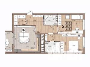 2-к квартира, вторичка, 75м2, 11/17 этаж