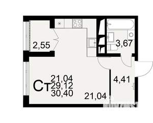 1-к квартира, вторичка, 29м2, 18/25 этаж
