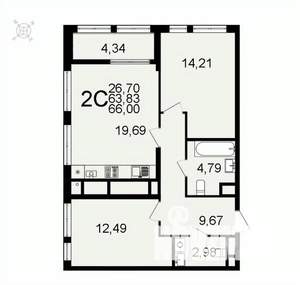2-к квартира, вторичка, 66м2, 4/26 этаж