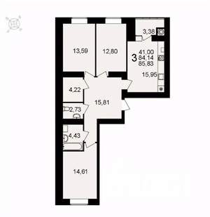 3-к квартира, вторичка, 86м2, 14/16 этаж