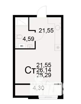 1-к квартира, вторичка, 28м2, 2/22 этаж