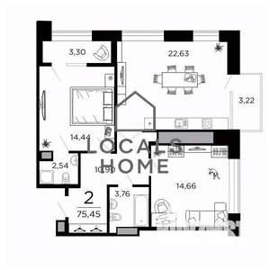 2-к квартира, вторичка, 75м2, 16/19 этаж