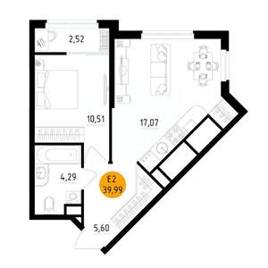 1-к квартира, вторичка, 40м2, 3/25 этаж