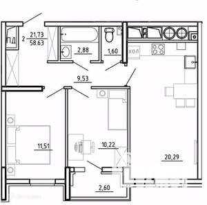 2-к квартира, вторичка, 59м2, 9/26 этаж