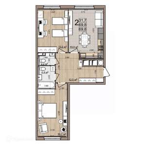 2-к квартира, вторичка, 70м2, 10/26 этаж