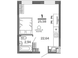 Студия квартира, вторичка, 26м2, 7/25 этаж