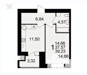 1-к квартира, вторичка, 39м2, 13/16 этаж