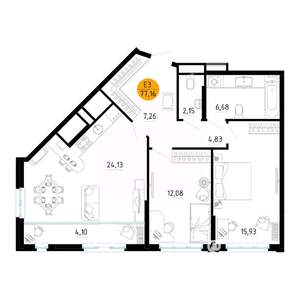 2-к квартира, вторичка, 77м2, 2/25 этаж